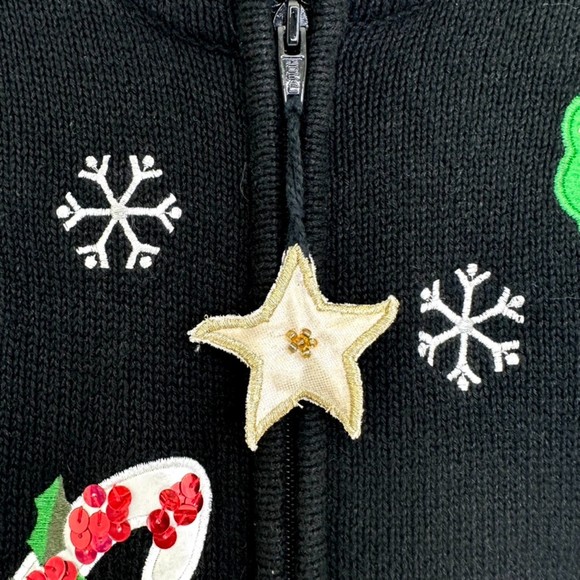Vintage Bechamel Petites Sequenced Christmas Zippered Sweater Black Size PM - Picture 8 of 11